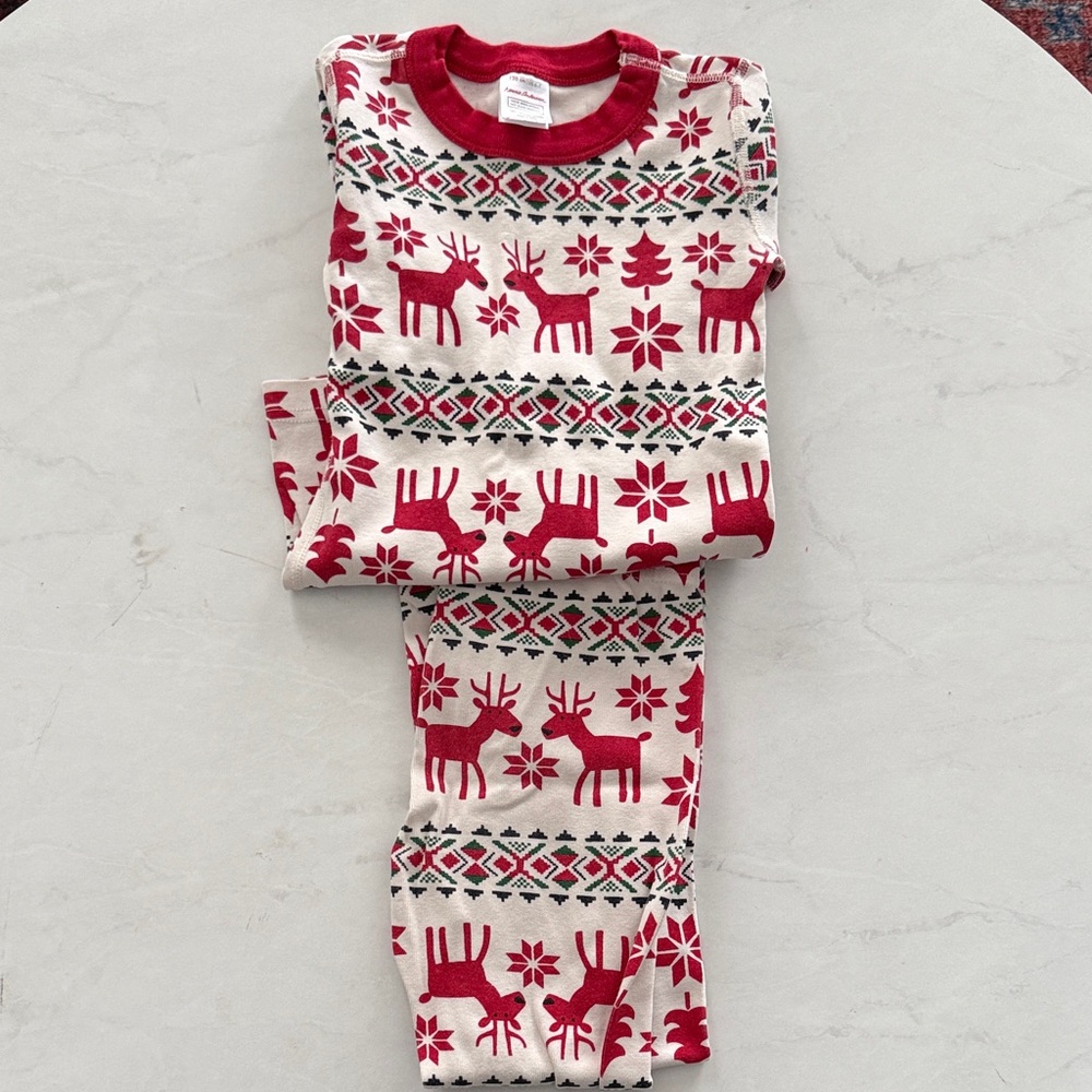 Hanna Andersson Red and White Reindeer Pajama Set